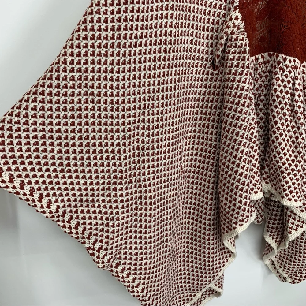 Rare Boho Ryu Rust Red & White Knit Tied Cardigan Sweater New Nwt Size Large - Picture 9 of 16